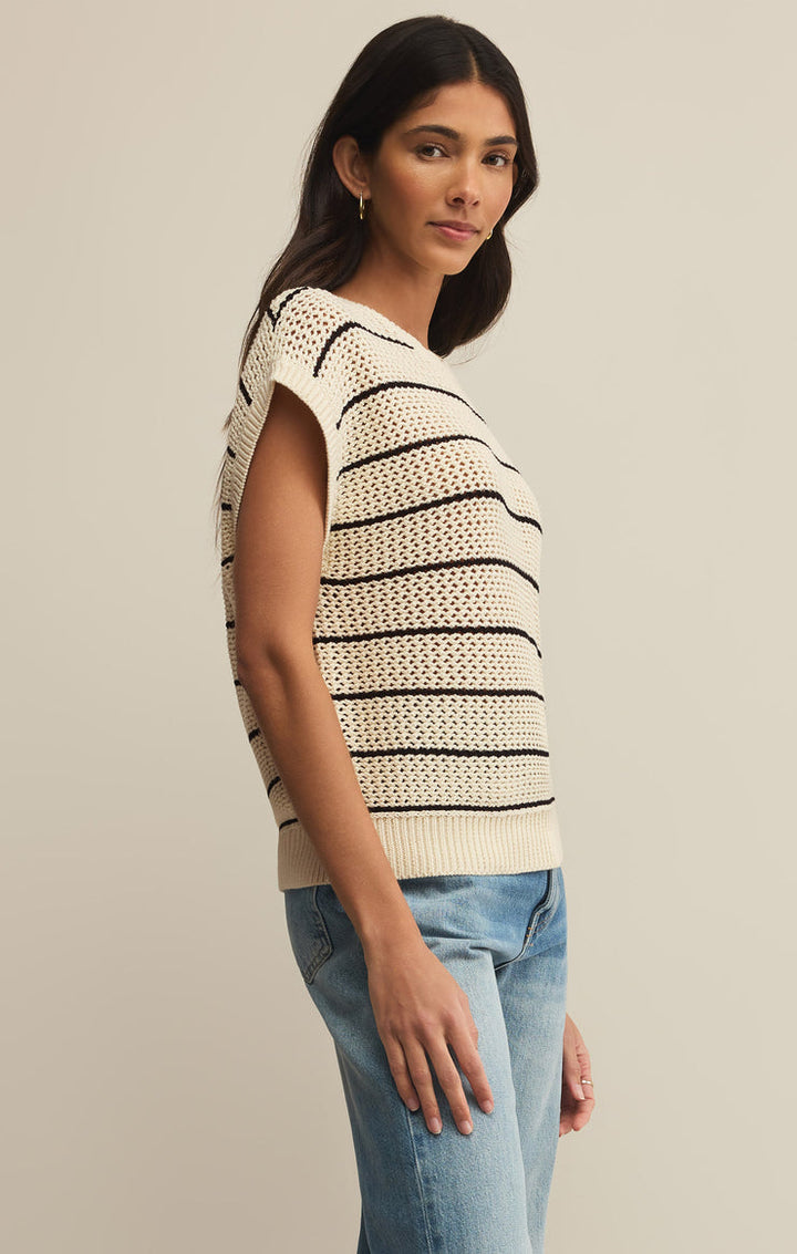 INES STRIPED CROCHET SWEATER
