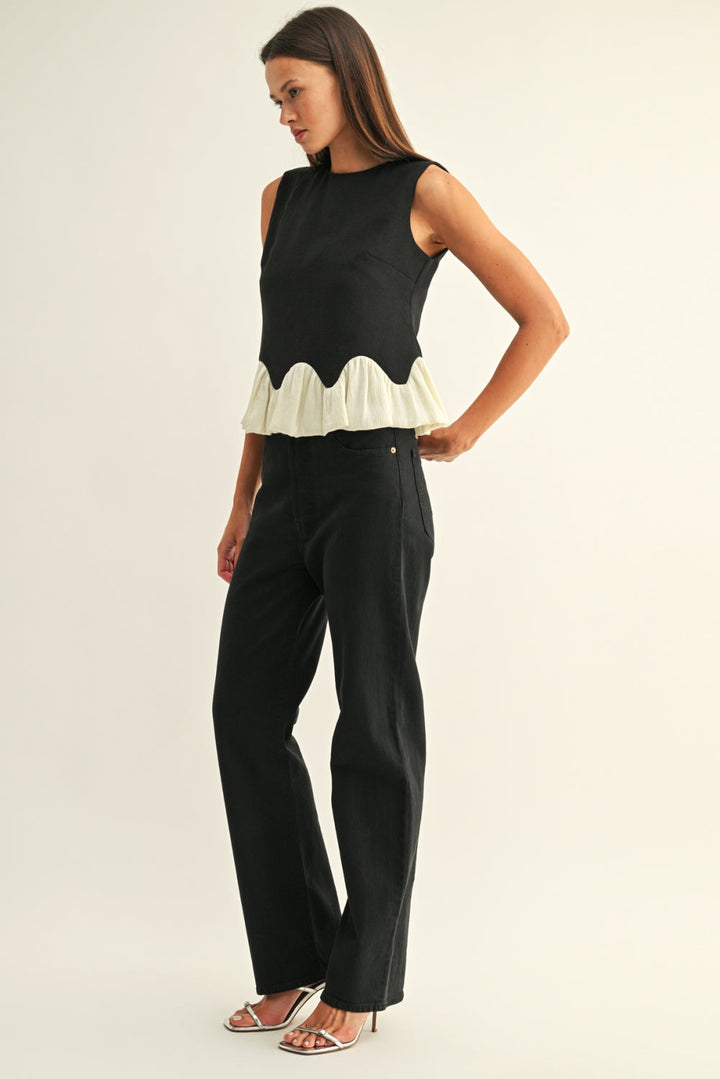 COLEEN CONTRAST BUBBLE HEM SLEEVELESS TOP