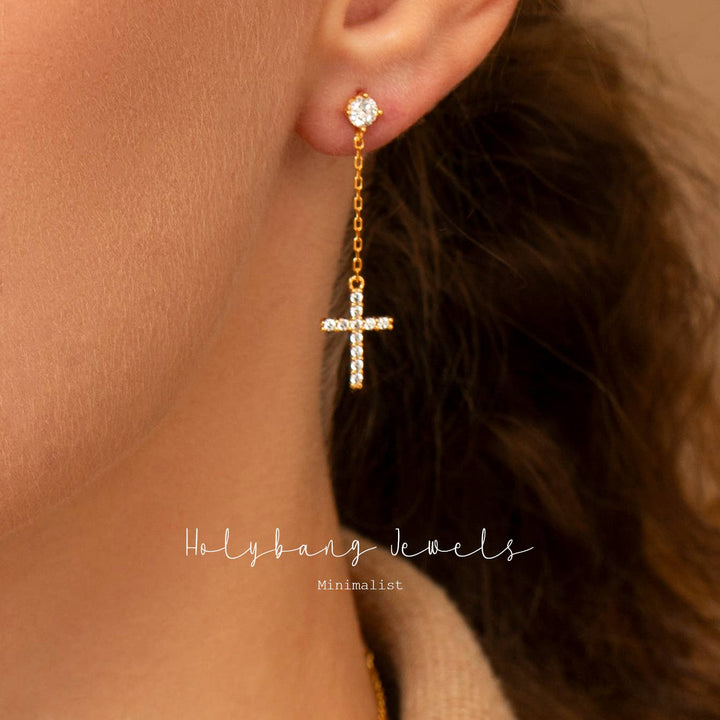 CROSS DROP EARRINGS