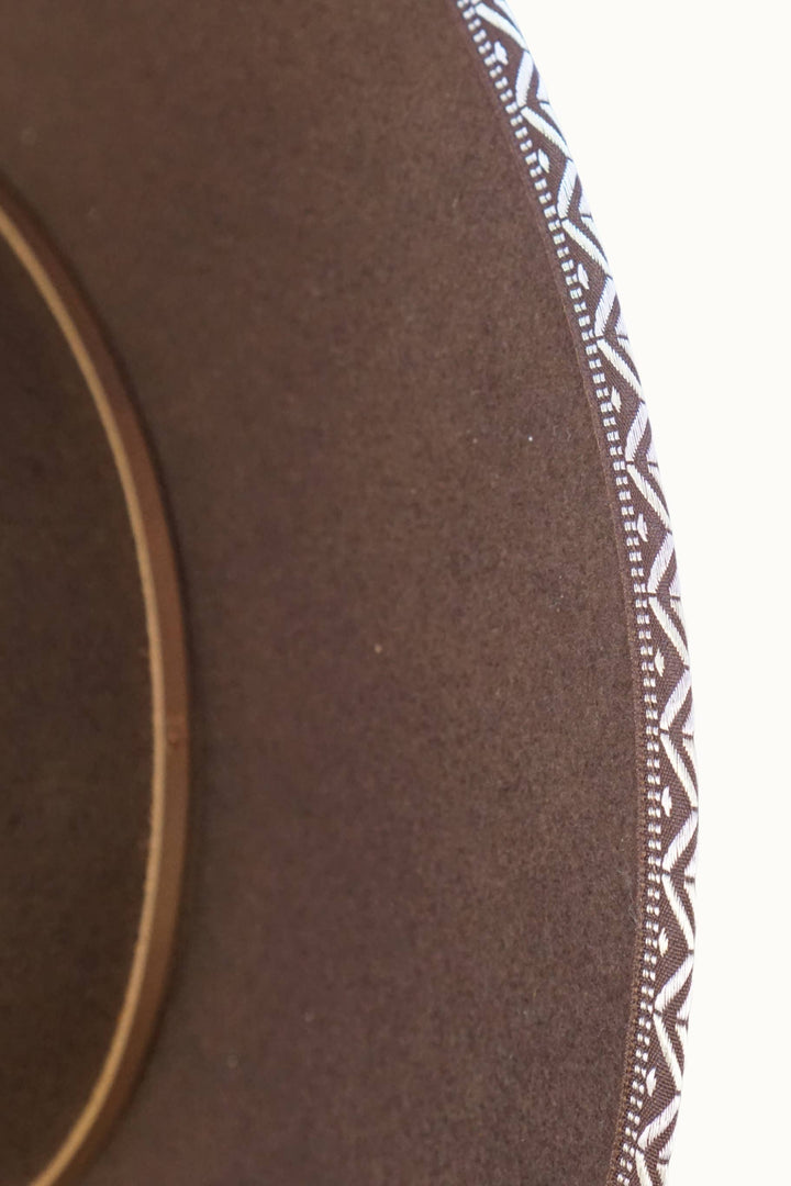 AVRIL - 100% Wool Felt Rancher, Tribal Cocoa Band, Brown