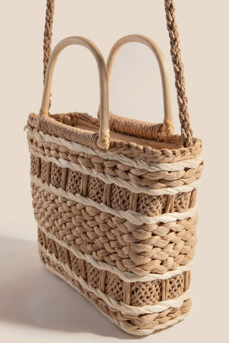 Wood Handle Square Braided Handbag