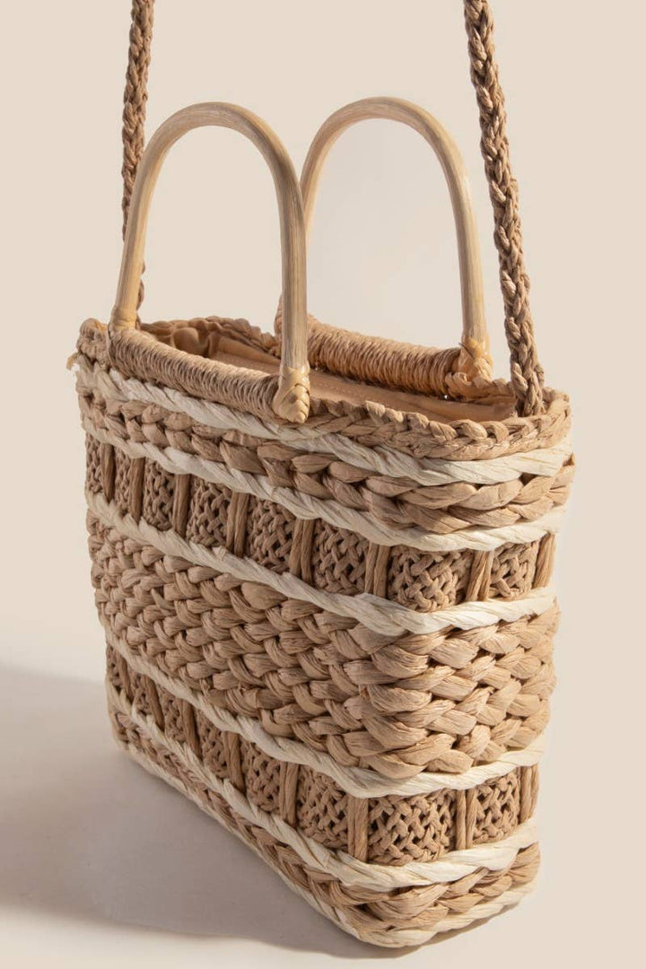 Wood Handle Square Braided Handbag