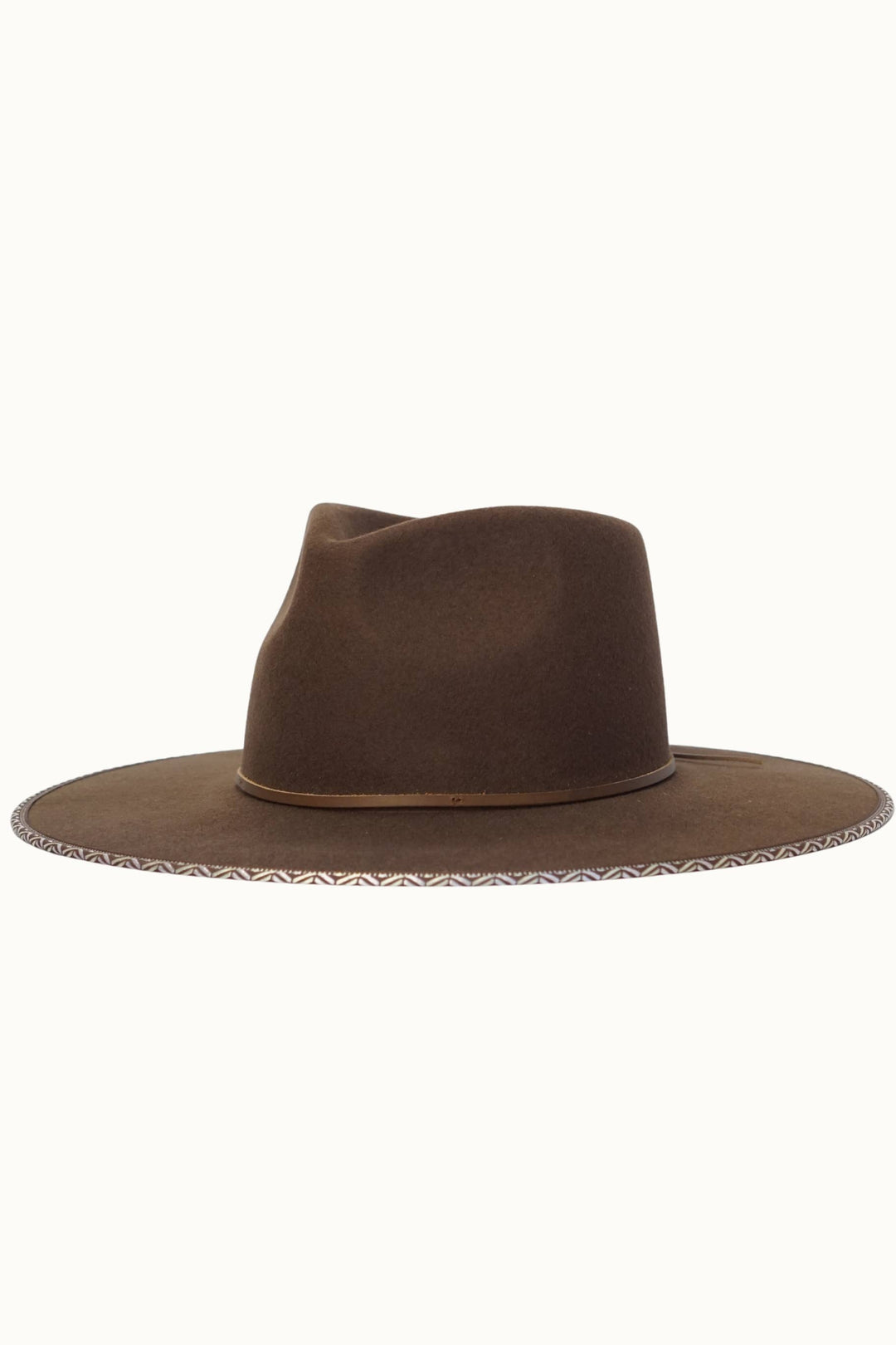 AVRIL - 100% Wool Felt Rancher, Tribal Cocoa Band, Brown