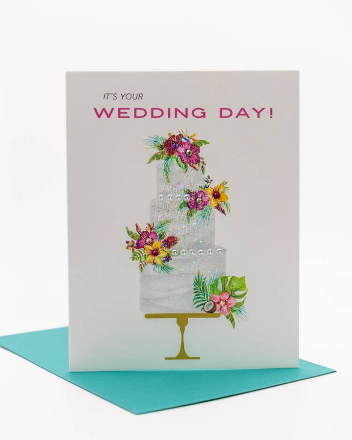 'Paradise Love' Tropical Wedding Cake Greeting Card