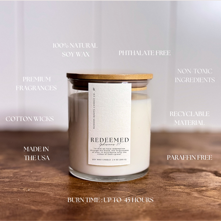 Redeemed | Eucalyptus & Mint | 9 oz. Clear Jar Soy Candle