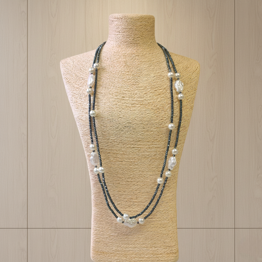 HERA HEMATITE & PEARL NECKLACE