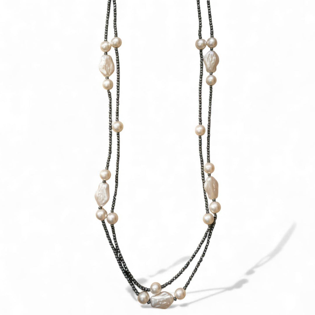 HERA HEMATITE & PEARL NECKLACE