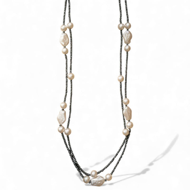 HERA HEMATITE & PEARL NECKLACE