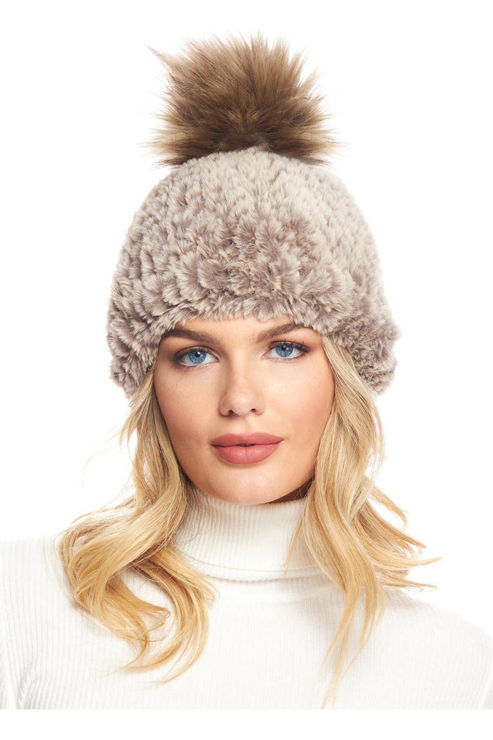 FAUX FUR KNITTED POM HAT