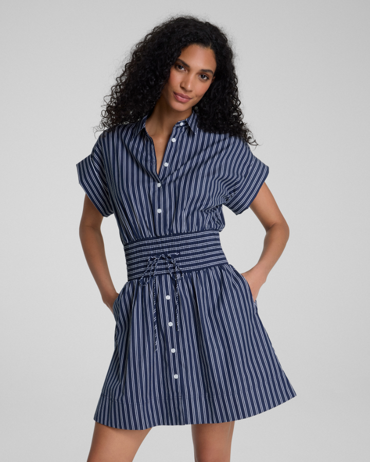 POPLIN SMOCKED SHIRT DRESS