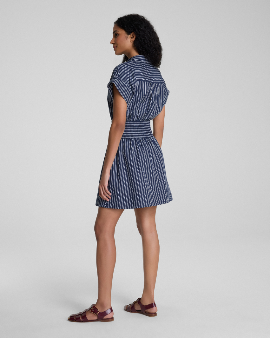 POPLIN SMOCKED SHIRT DRESS
