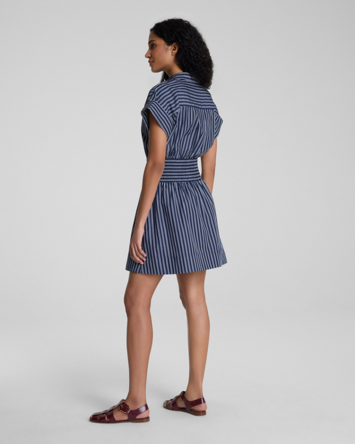 POPLIN SMOCKED SHIRT DRESS