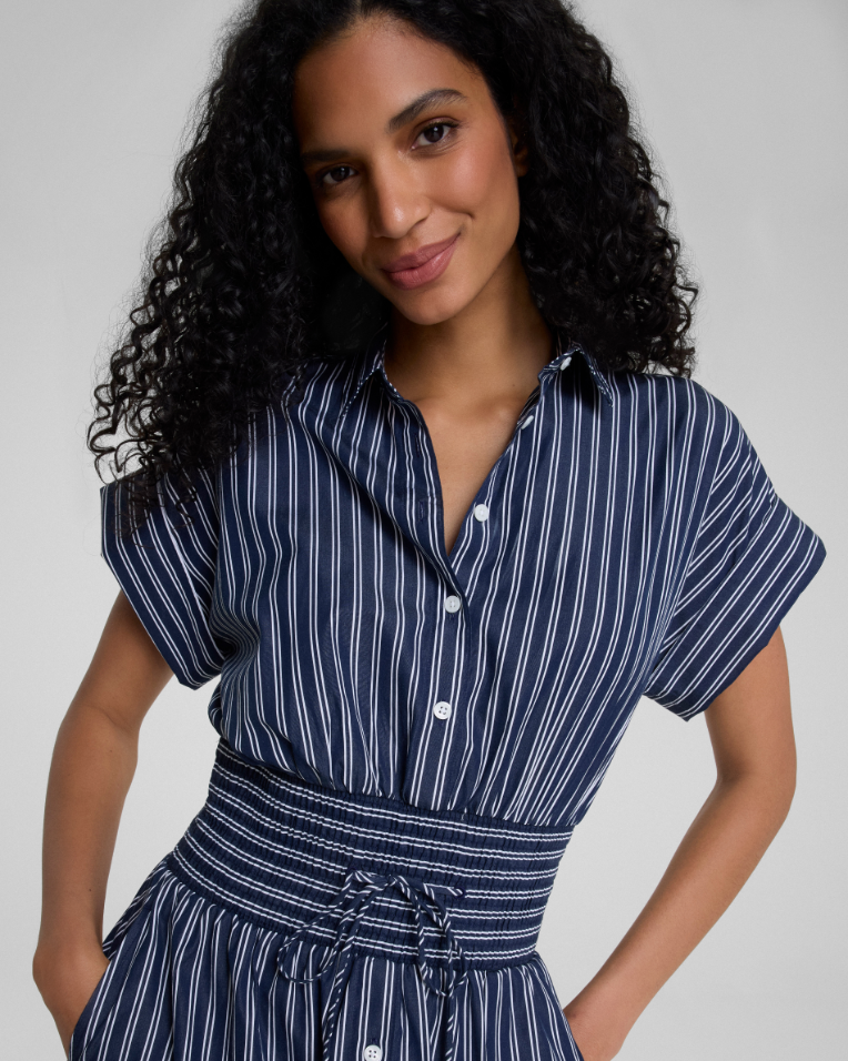 POPLIN SMOCKED SHIRT DRESS