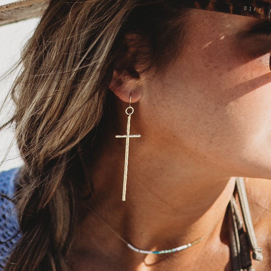 ADA HAMMERED CROSS EARRING