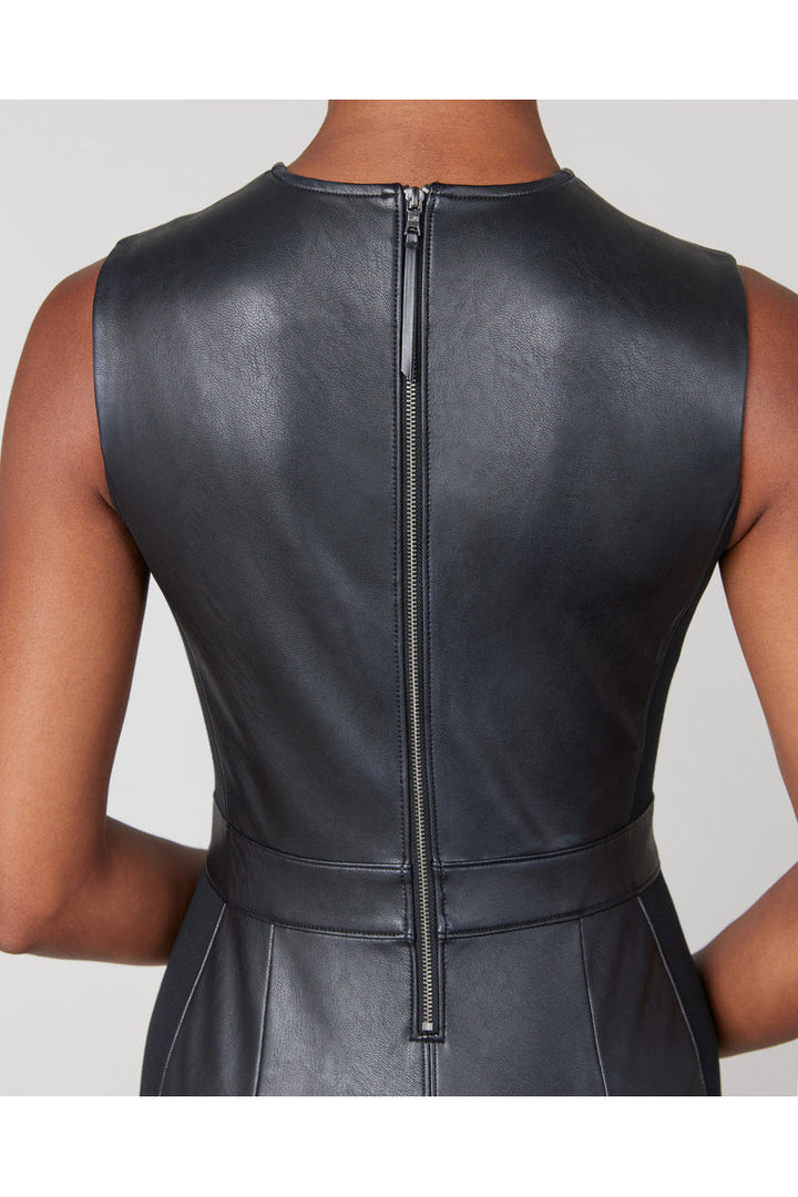 LEATHER LIKE FITTED DRESS
