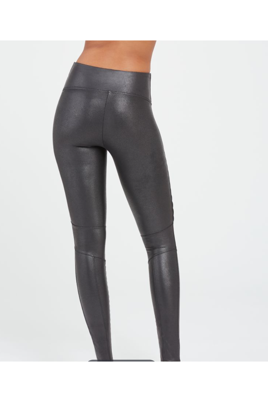 SPANX Faux Leather Moto Leggings Very Black XS 27 at