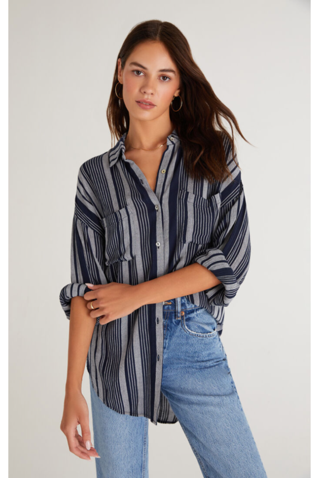LALO STRIPED BUTTON UP TOP