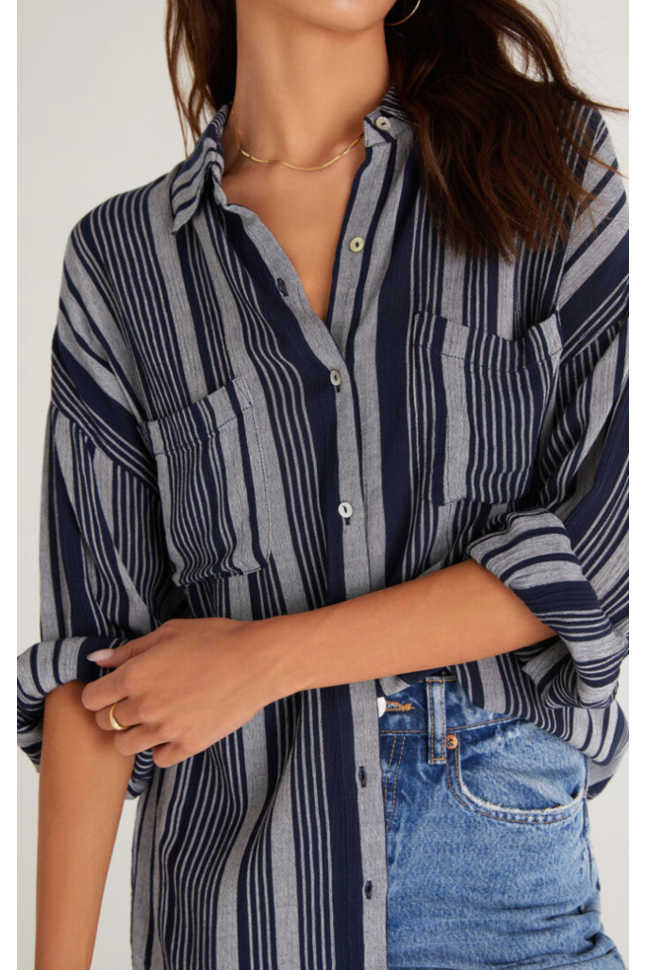 LALO STRIPED BUTTON UP TOP