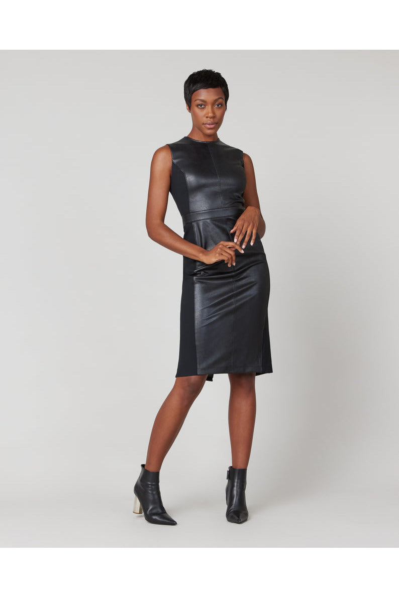 LEATHER LIKE FITTED DRESS