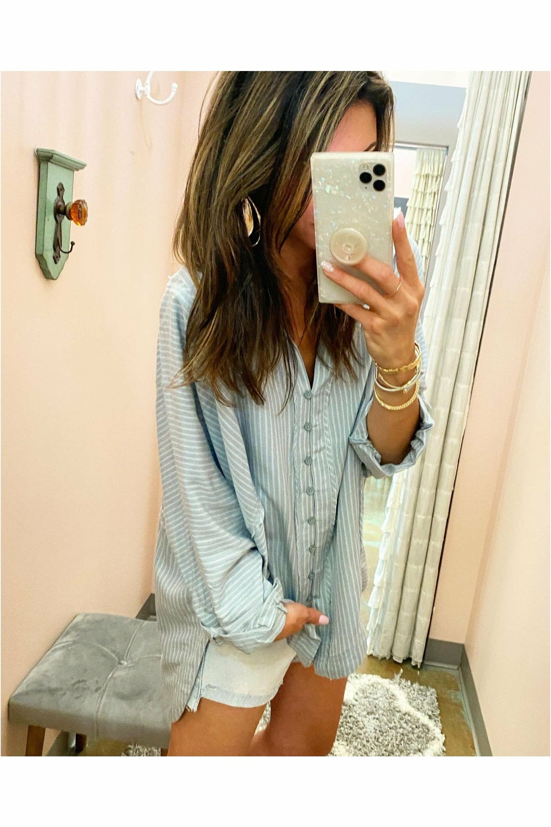 ONE & ONLY STRIPE CHAMBRAY TOP